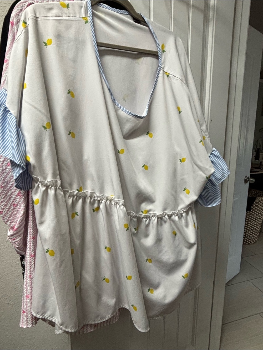 SHEIN Cream Peplum Top with Yellow Lemon Print